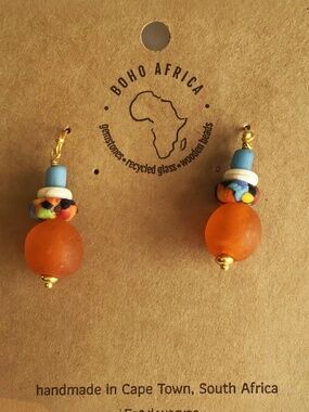 Hand made pierced ears earrings with original stones made in Botswana Africa